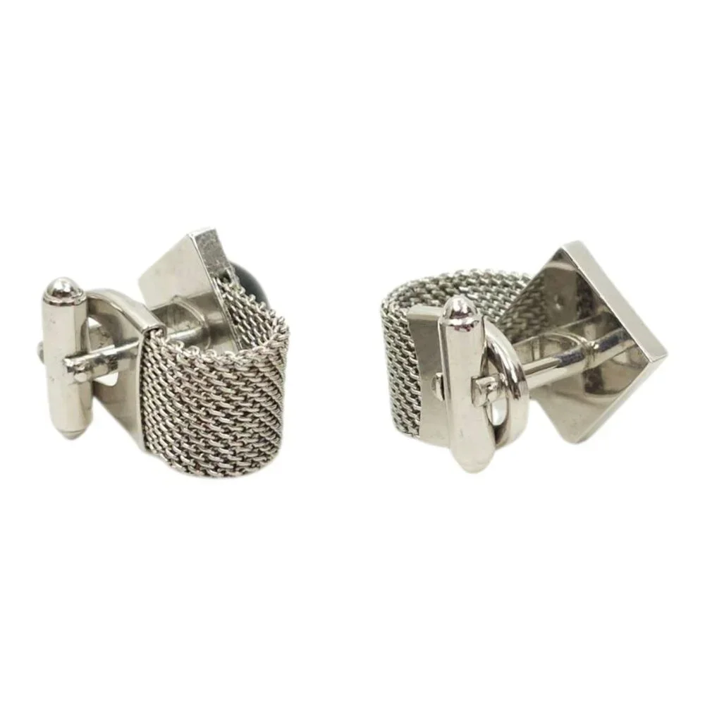 Anson Moon Stone Mesh Chainmail Cufflinks Silver Tone Men Vintage MCM Jewelry
